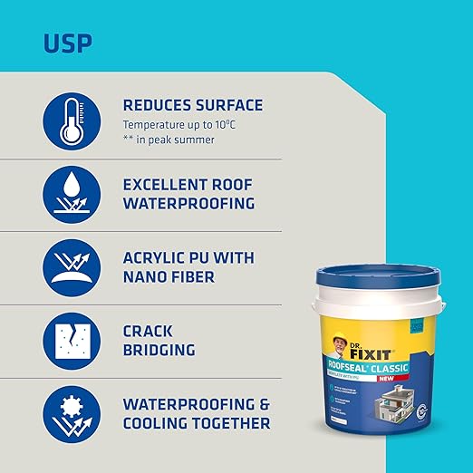 DR. FIXIT Roofseal Classic New, 4 to 20 Liter, Waterproofing Solution for Homes, Terraces, Roofs - Image 3